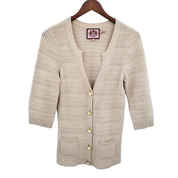 Juicy Couture Cardigan Womens Sz Small Cashmere Rabbit Hair Wool Pockets Tan NEW - Picture 1 of 10